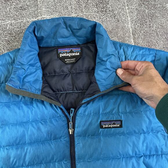 Men's Patagonia Andes Blue Down Puffer Sweater Full Zip Up Light Jacket Sz M - Picture 2 of 5